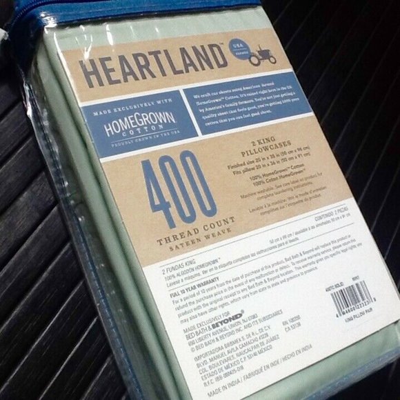 new MINT GREEN Heartland 400 Thread Count 100% Cotton Sateen KING Pillowcases - Picture 8 of 8